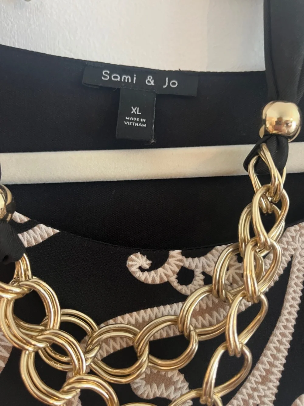 Sami & Jo Black Dress with Cream Scroll Pattern, Long Sleeve - Picture 2 of 2
